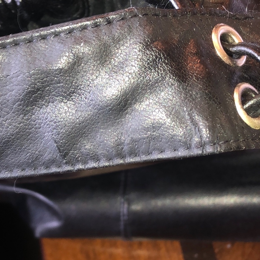 Huge Black Vinyl Boho Handbag With Magnetic Closure - Picture 6 of 7